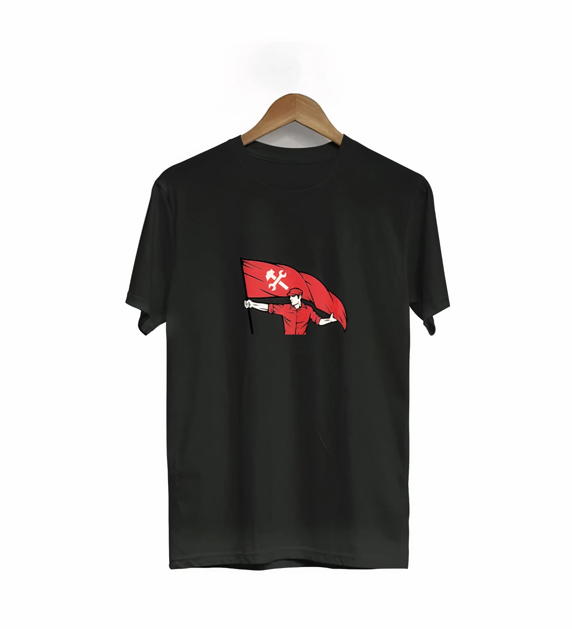 May 1st Special Design Flagged Laborer Printed T-shirt for Our Workers - Black