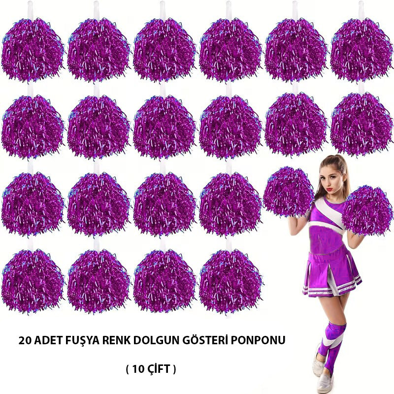10 Pairs (20 Pieces) Fuchsia Colored April 23, May 19, October 29 School Show Pom Poms (5347)