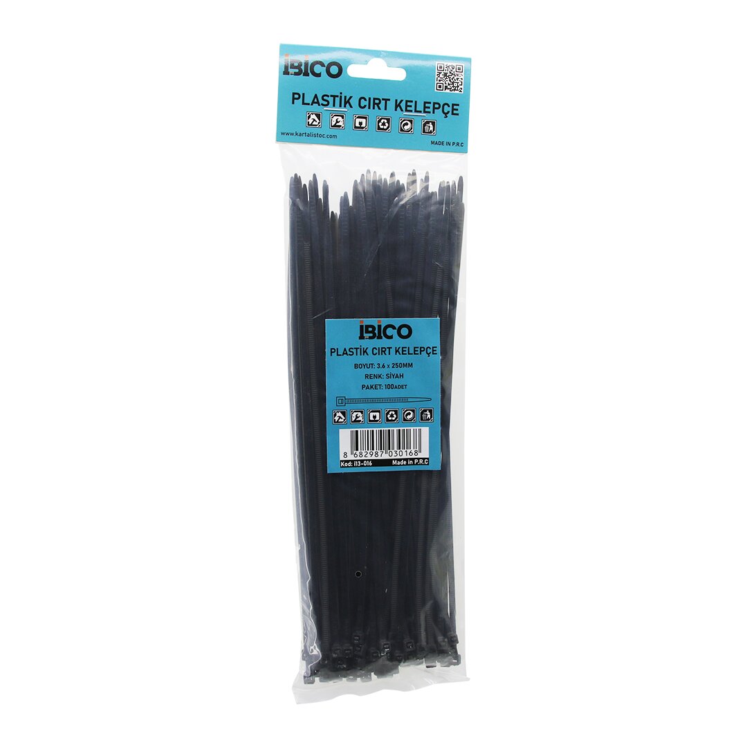 100PCS SİYAH 3.6X250MM PLASTİK CIRT KELEPÇE (5347)