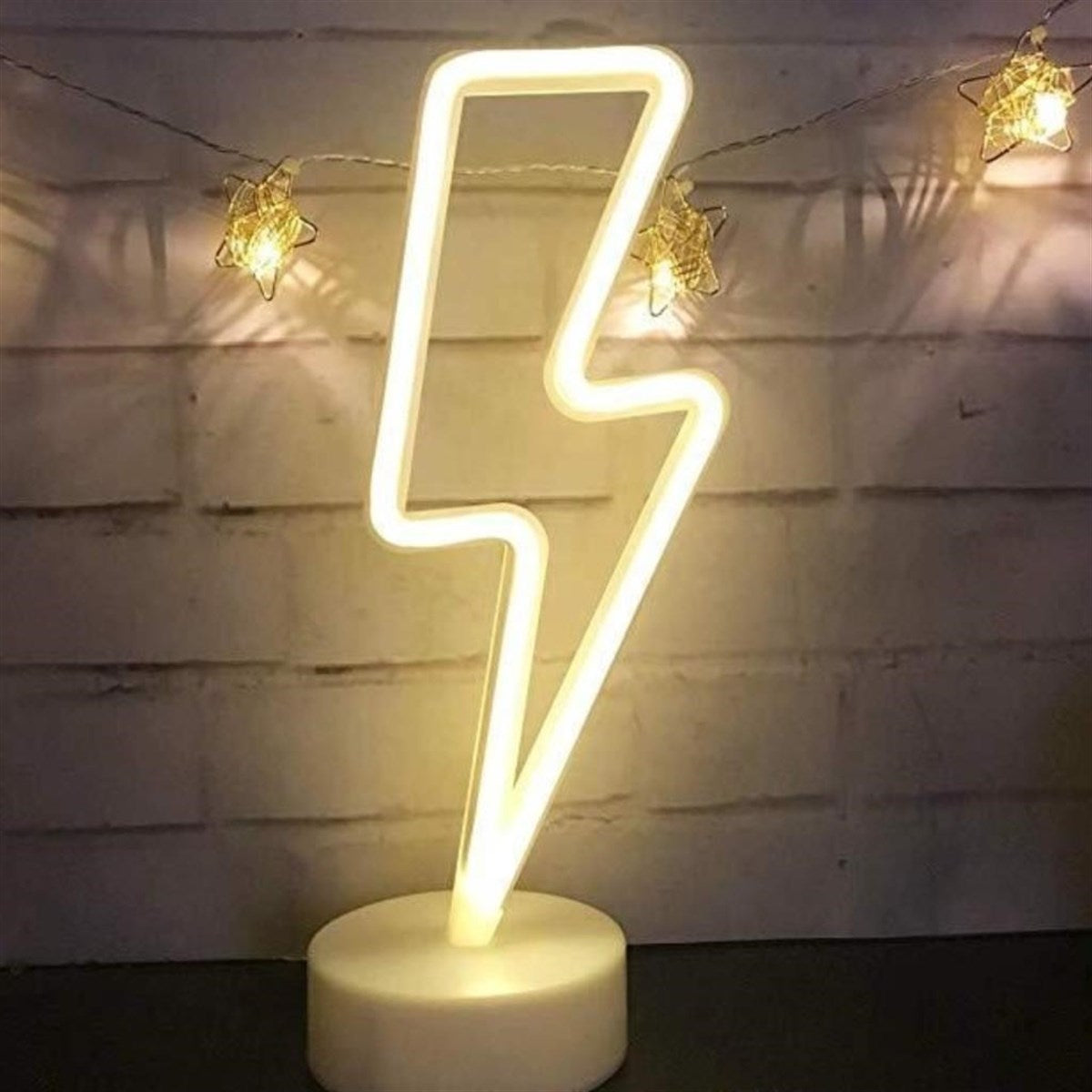 Dekoratif Şimşek Şeklinde Pilli Neon Led Lamba Süs Masa Lambası (5347)