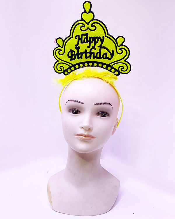 Happy Birthday تاج عيد ميلاد نيون أصفر 24×15 سم (5347)
