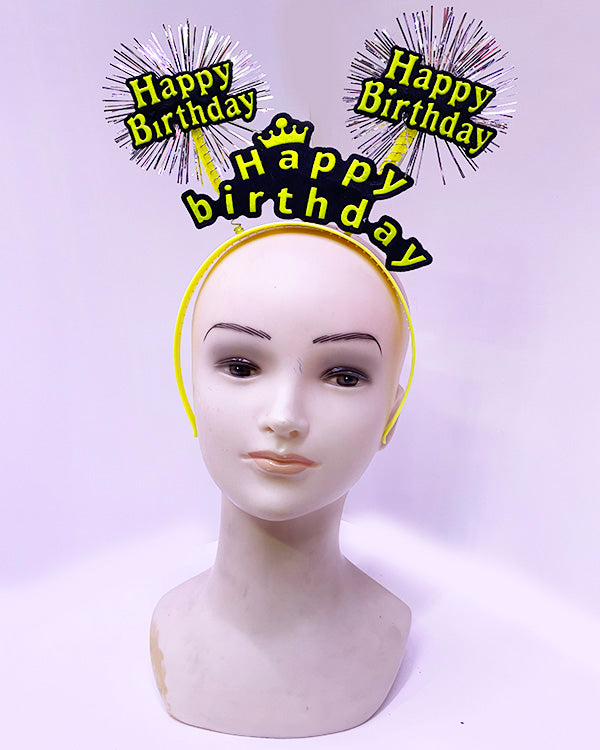 Happy Birthday Tasseled Neon Yellow Birthday Crown 22x19 cm (5347)