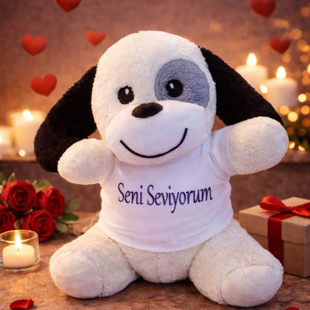 I Love You T-Shirt Cute Spotted Plush Dog