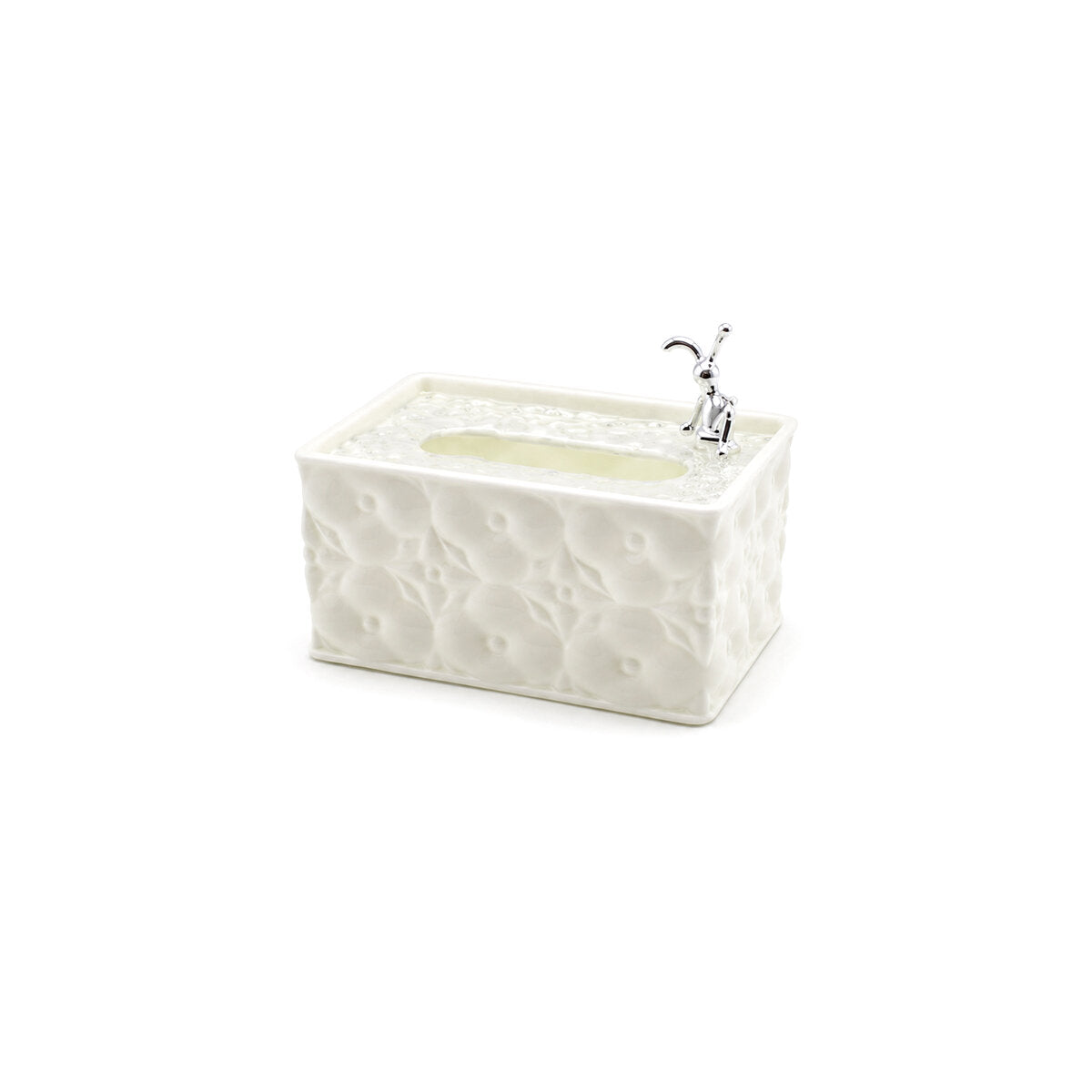 18.4X12.5X9CM BEYAZ YAYLI MASAÜSTÜ DEKORATİF DİKDÖRTGEN PEÇETELİK (5347)