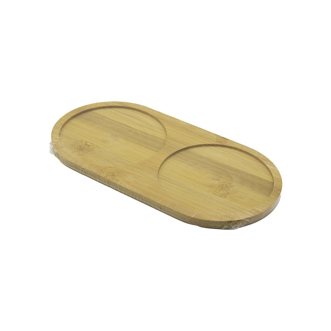 2-Compartment Oval Wooden Bamboo Oil Bottle Holder 12X24X0.8CM (5347)