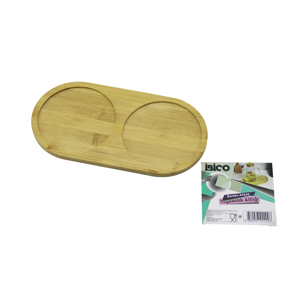 2-COMPARTMENT OVAL WOOD BAMBOO OIL BOTTLE TRAY MINI TRAY 12 X 23.4 X 0.8CM (5347)