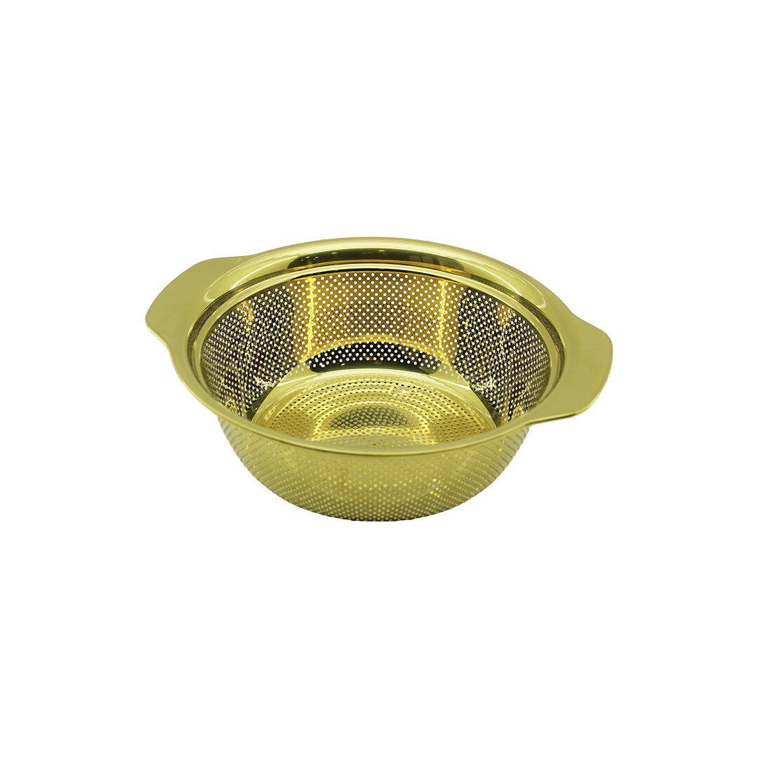 23CM GOLD STAINLESS METAL BASKET STRAINER WITH INTEGRATED HANDLE (5347)
