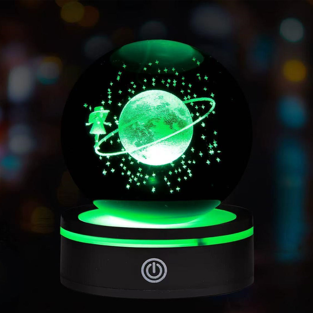 Rotating Glass Globe with Saturn Girl Design and USB