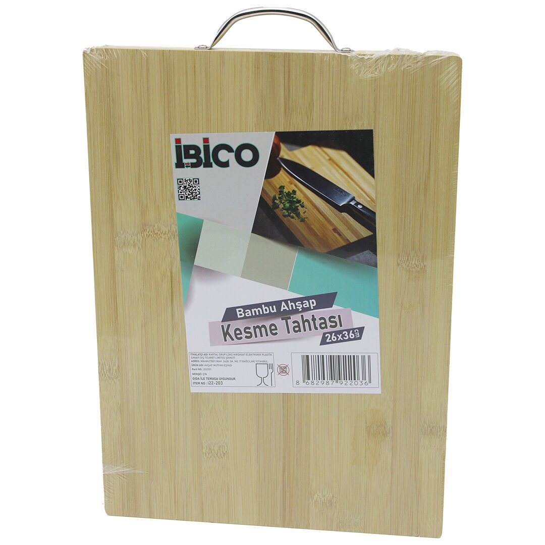 26X36 X 1.7CM LUXURY WOODEN BAMBOO CUTTING BOARD - CHOPPING BOARD WITH METAL HANDLES (5347)