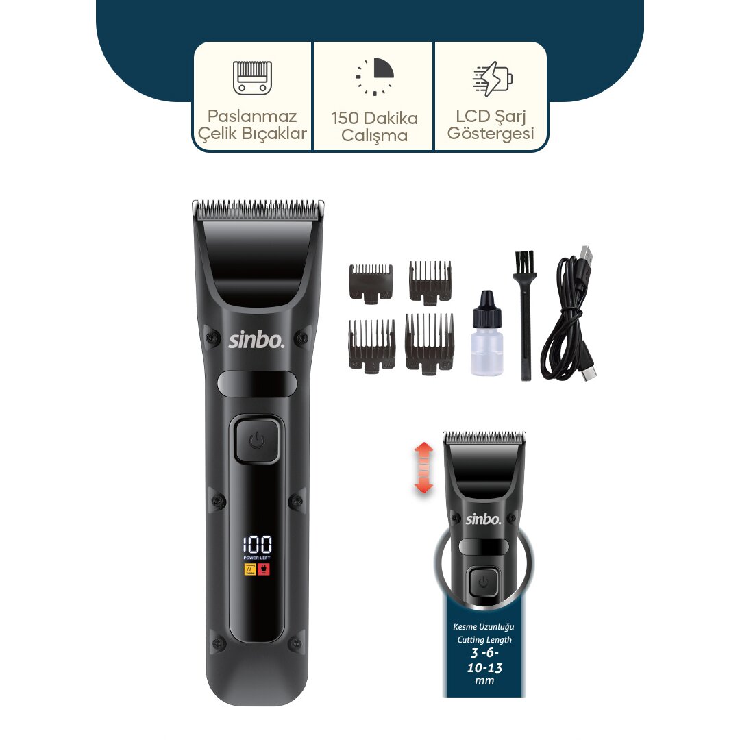 Sinbo Saç Sakal Kesme Tıraş Makinesi - USB Şarjlı - LCD Göstergeli