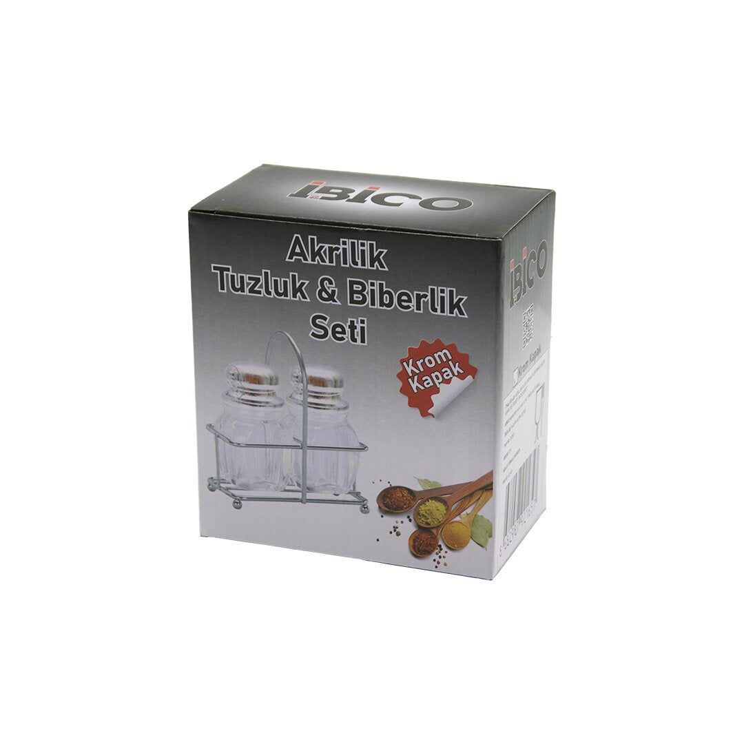 2PCS KROM KAPAK AKRİLİK TUZLUK - BİBERLİK - BAHARATLIK METAL STANDLI KARE - KÖŞELİ (5347)