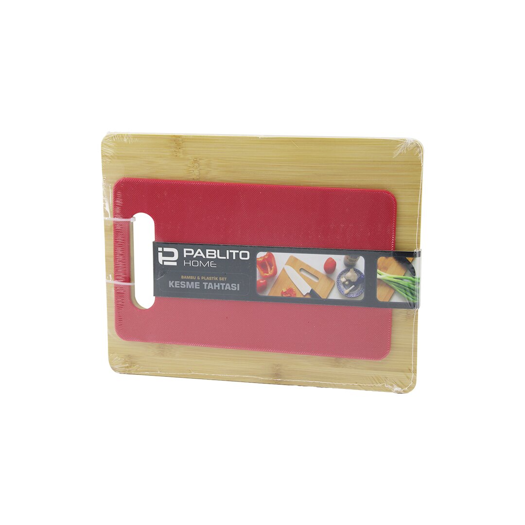 2PCS SET=WOOD BAMBOO - PLASTIC CUTTING BOARD - CHOPPING BOARD PLS:15X25CM- WOOD:22X28CM (5347)