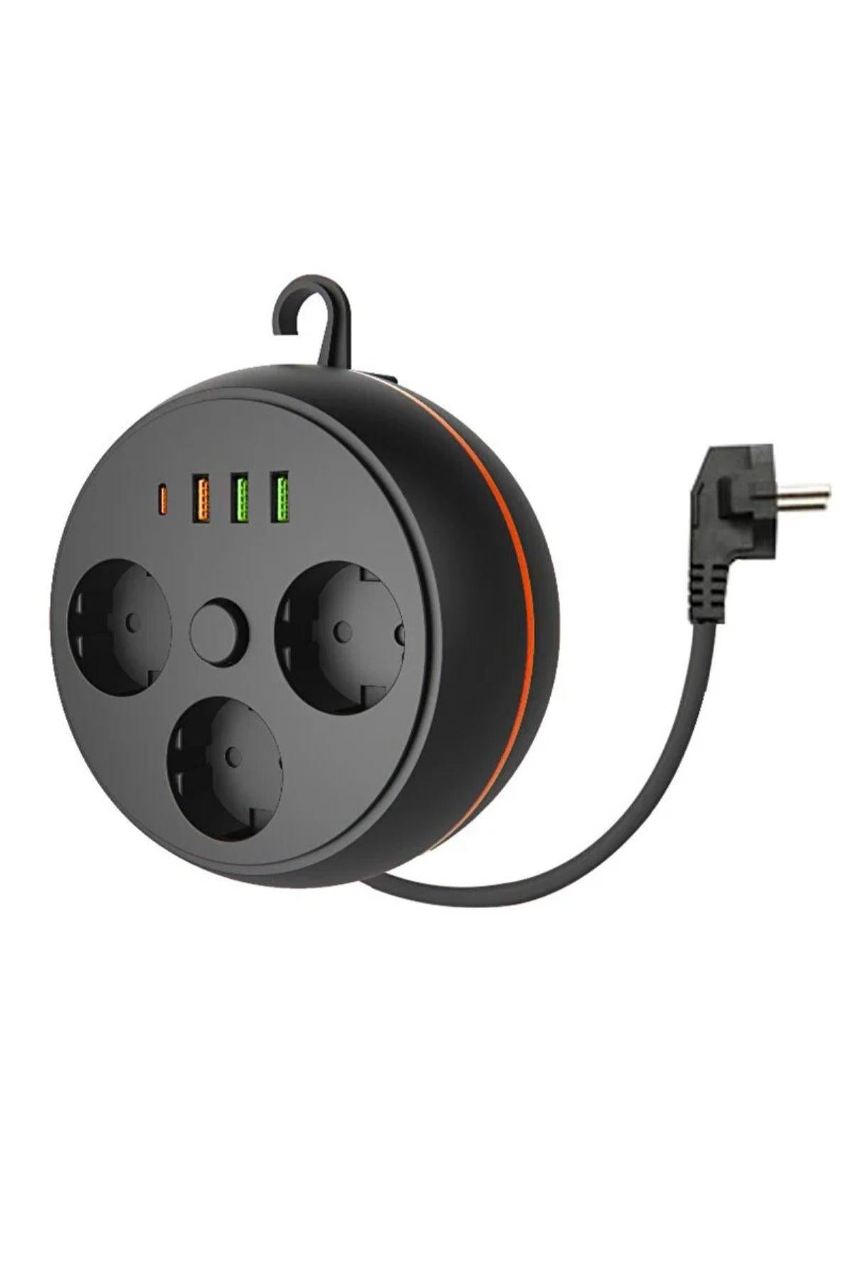 قابس كهرباء دوّار مع حماية من التيار الحراري، 3 مقابس، 3 منافذ USB ومنفذ Type-C (3395) (5347)