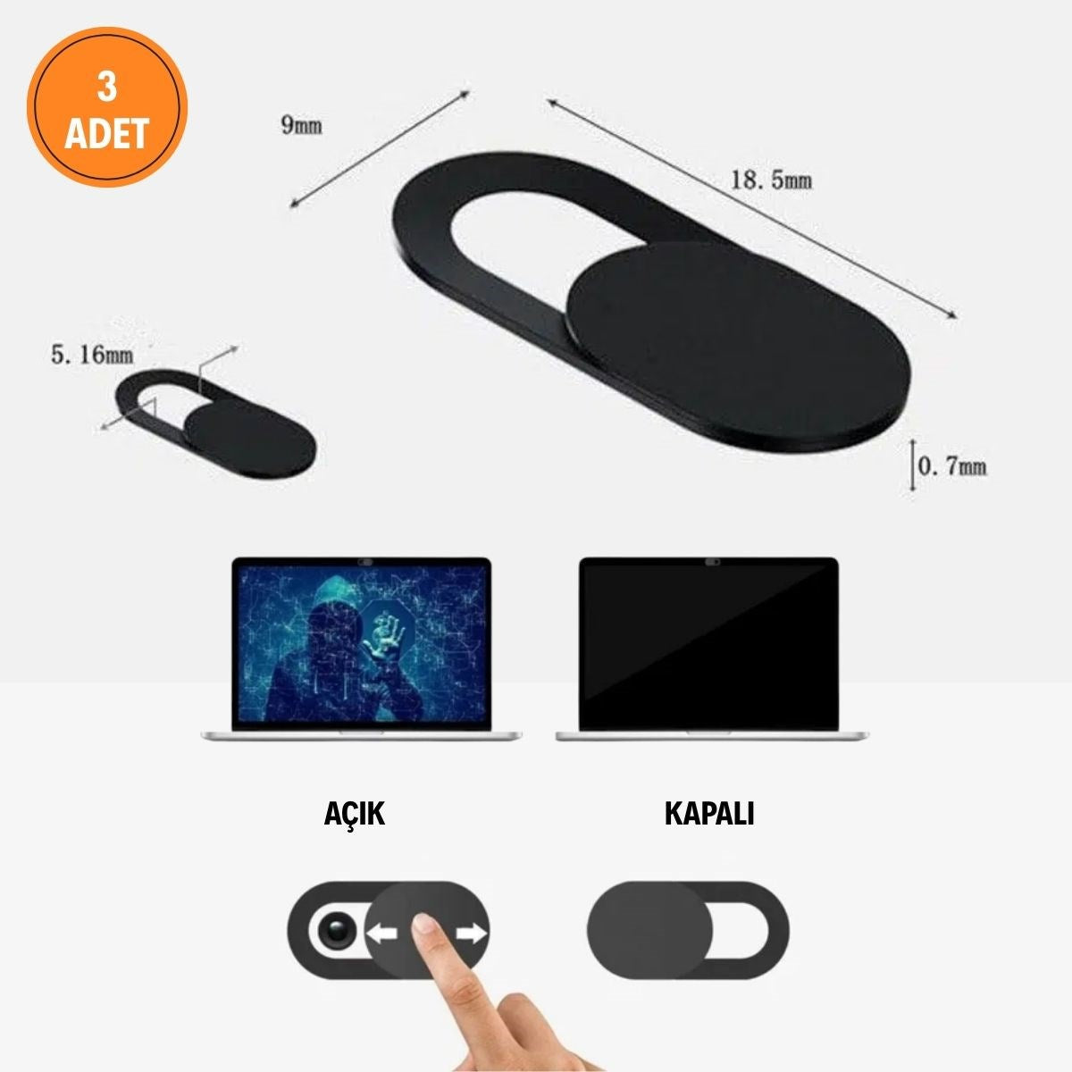3 lü Webcam Kapatıcı - Laptop, Tablet ve Telefon Uyumlu Gizlilik Kamera Kapağı (Plastik) (5347)