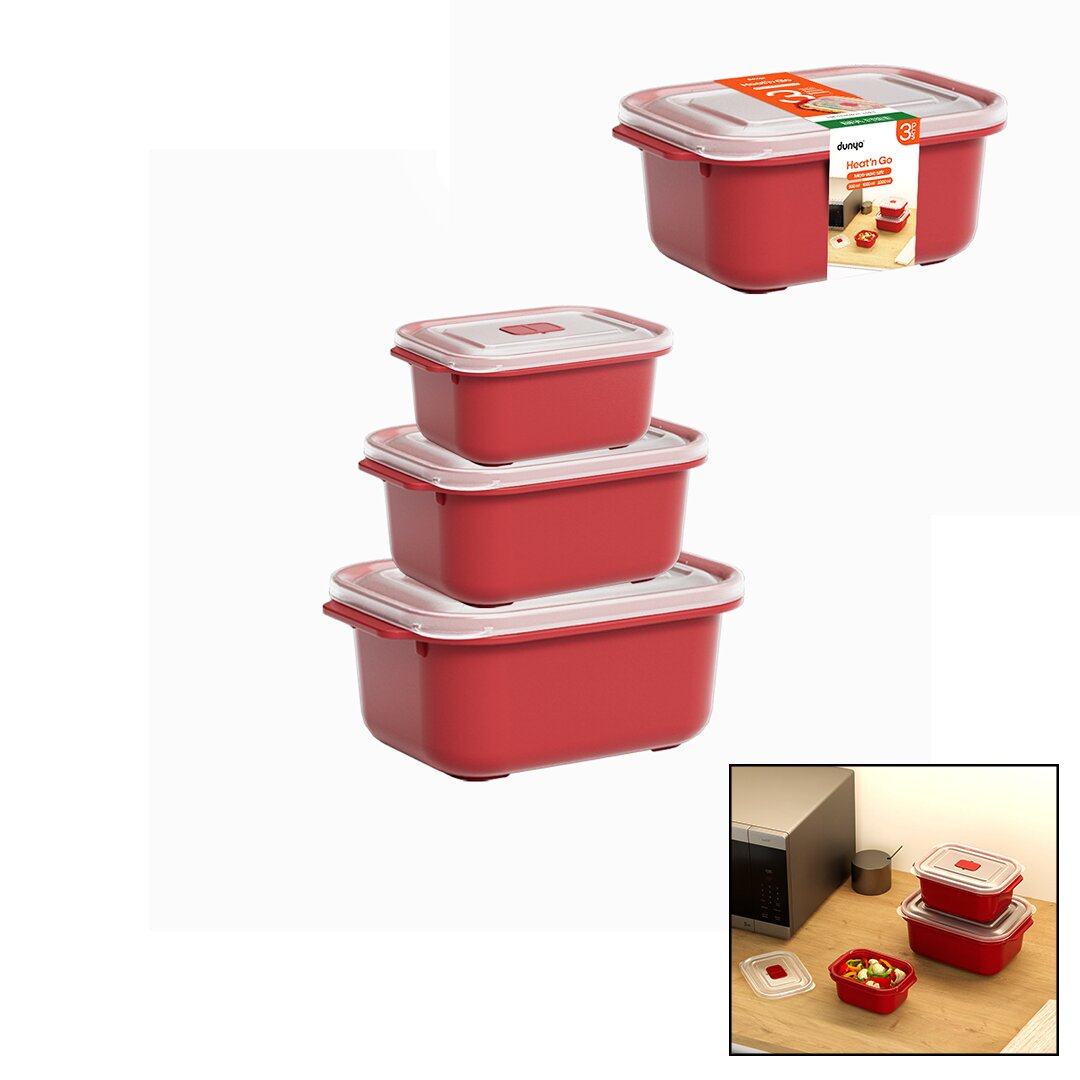 3 PCS KIRMIZI DİKDÖRTGEN SAKLAMA KAB SET 500-1000-2000ML (5347)