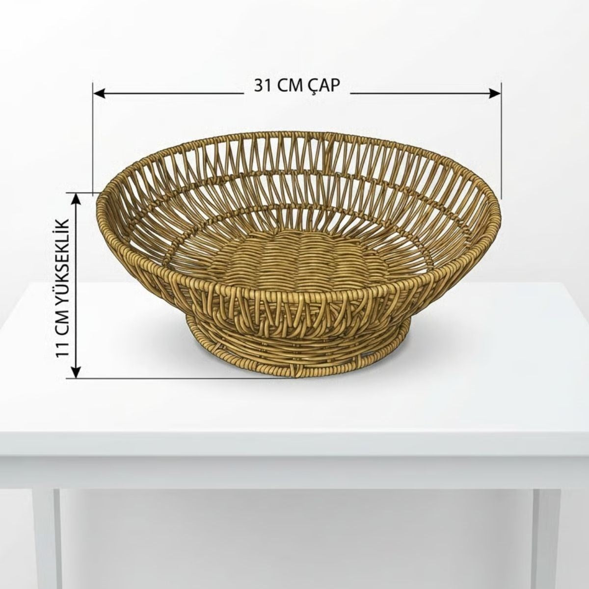 31 cm Plastik Rattan Servis Çanağı - Doğal Hasır Görünümlü Dekoratif Meyve, Ekmek ve Sunum Kasesi (5347)