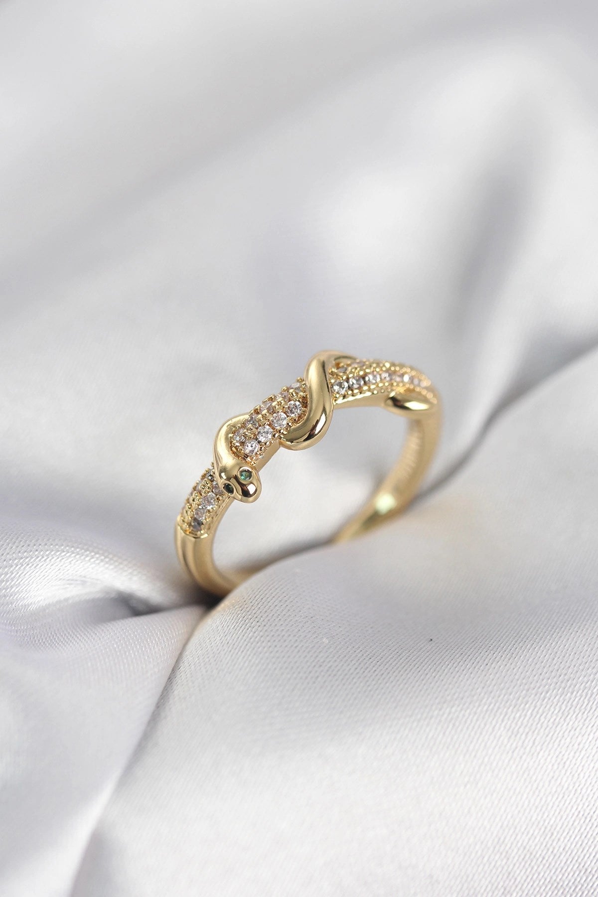 Mey İthalat® Gold Renk Zirkon Taşlı Sarmal Yılan Model Kadın Yüzük