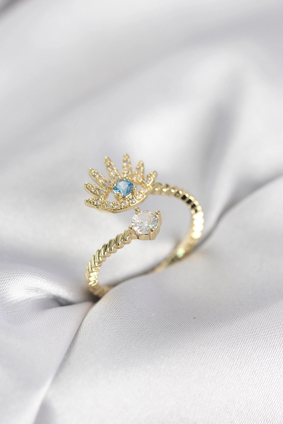 Mey İthalat® Gold Renk Göz Model Zirkon Taşlı Kadın Yüzük