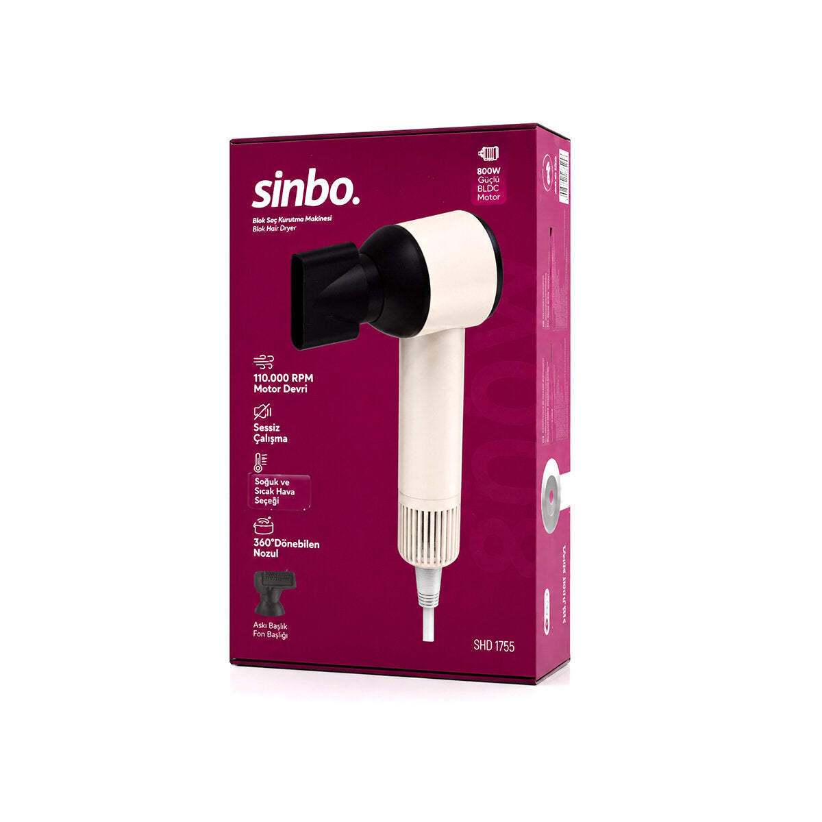 Sinbo Saç Kurutma Makinesi - Pembe Renk - 3 Kademeli Hız ve Sıcaklık