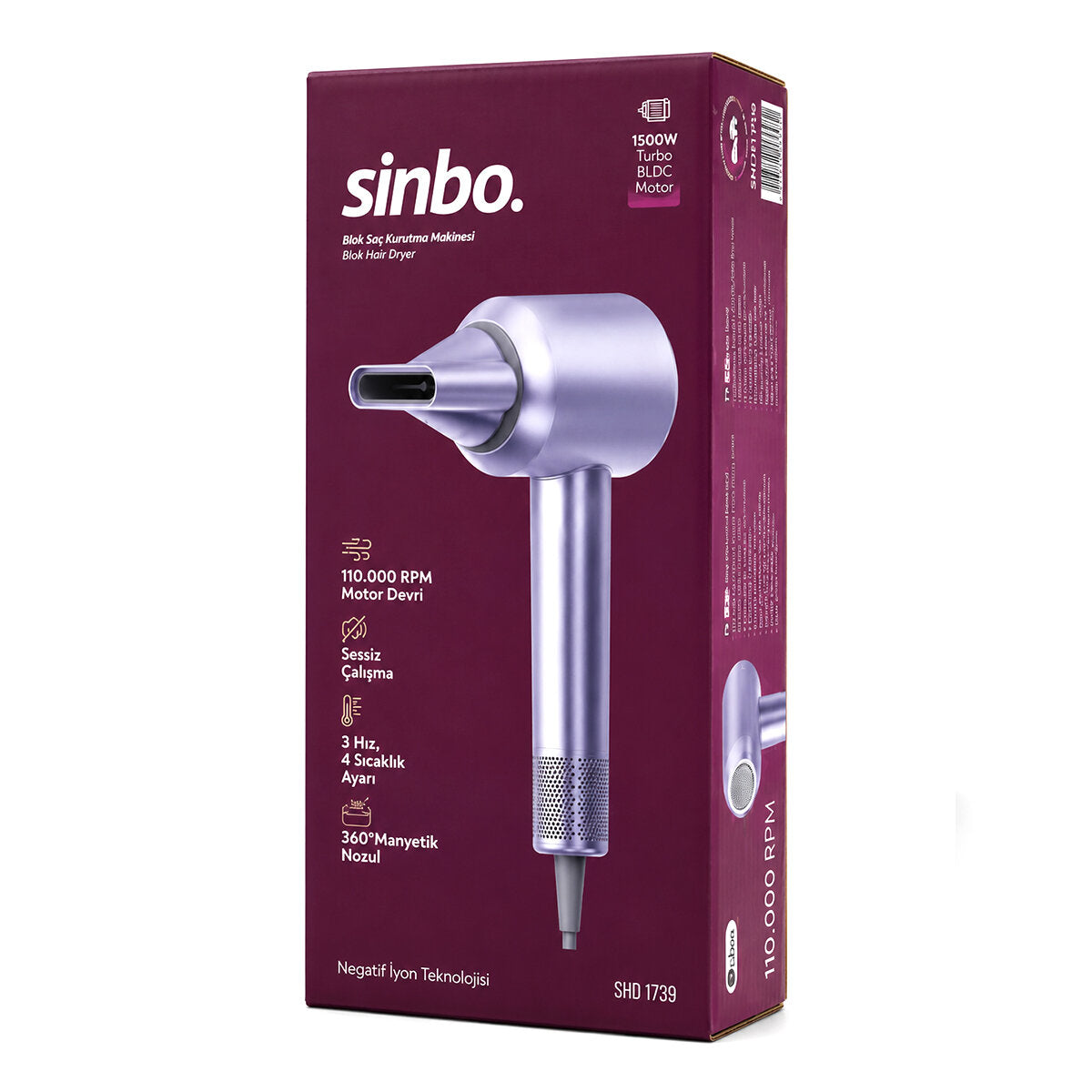 Sinbo Saç Kurutma ve Şekillendirme Makinesi - Mavi Renk - BLDC Turbo Motor