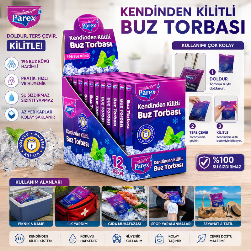 Kendinden Kilitli Buz Torbası - Koku Hapsetme Özellikli - Sızdırmaz Tasarım