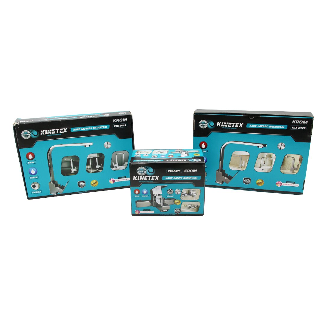 3LÜ KARE SET AÇ KAPA KROM BATARYA MUSLUK FİLTRELİ KARE BANYO+KARE EVYE MUTFAK+KARE LAVABO (5347)