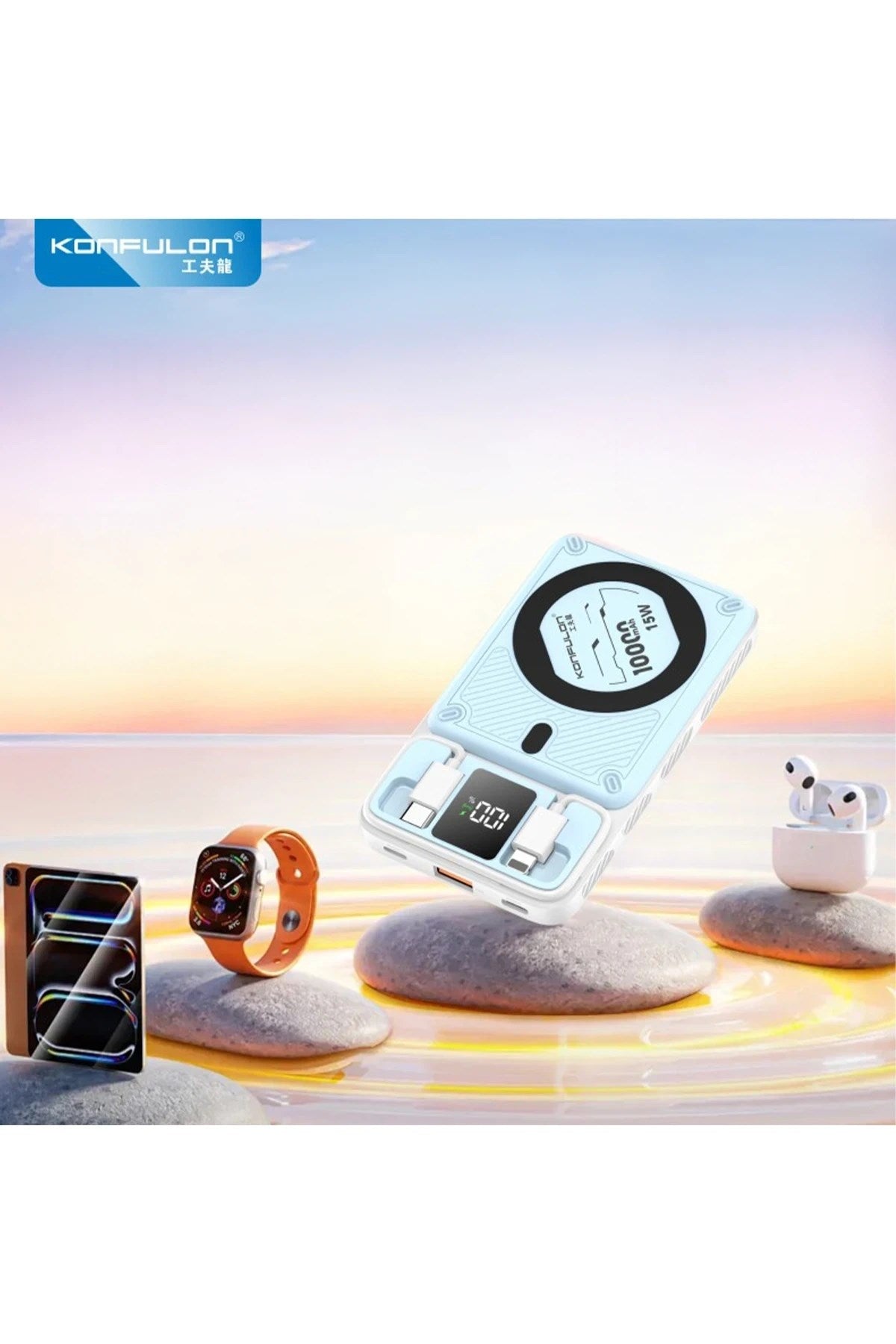 Mey İthalat® M25W 10.000 mAh 20W PD Magsafe Powerbank - Mavi
