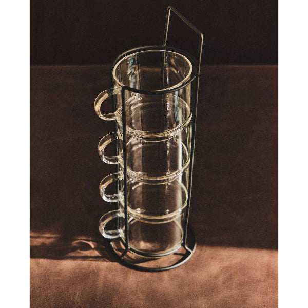Borosilicate 4-Piece Mug Set with Stand