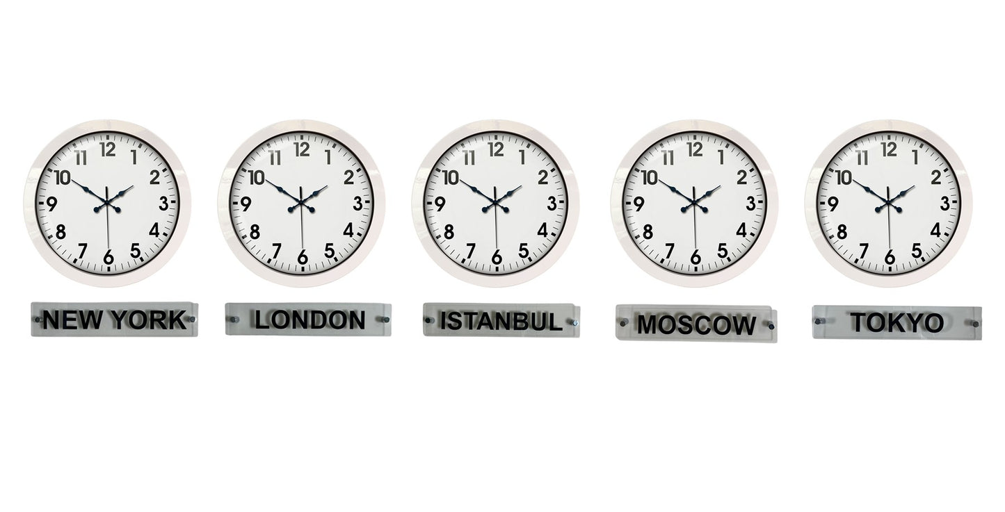 Prime 36 Cm Metal Dünya Saatleri - 5 li Beyaz Set