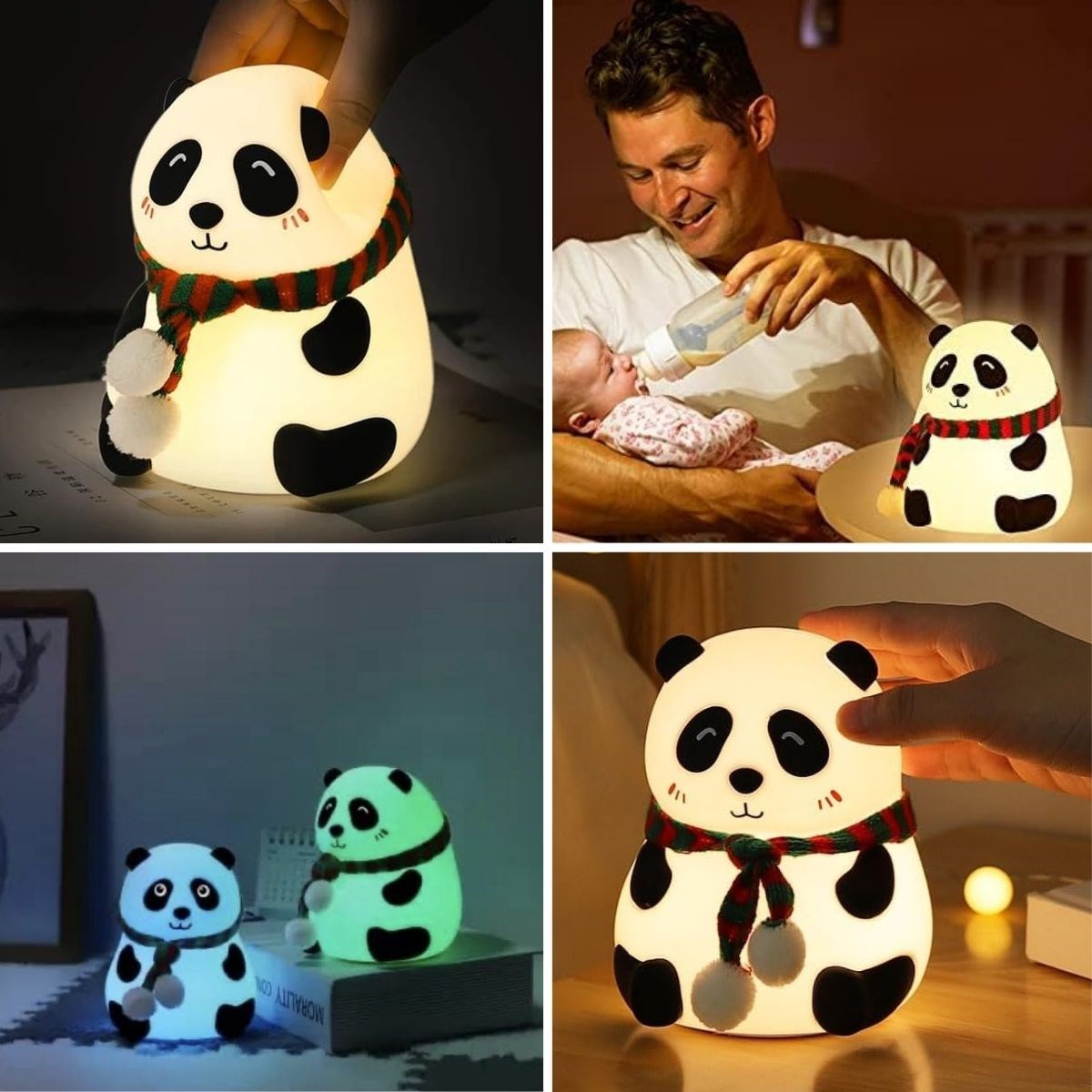 مصباح ليلي LED على شكل باندا رقيق بـ 5 أوضاع ألوان مختلفة - ضوء محيطي ناعم الملمس قابل لإعادة الشحن لغرفة الأطفال والديكور (5347)