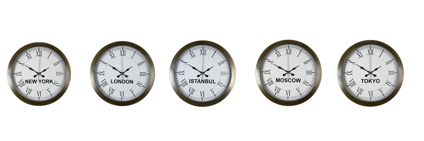 Antique Roma 5 li Metal Eskitme 36 cm Dünya Duvar Saatleri