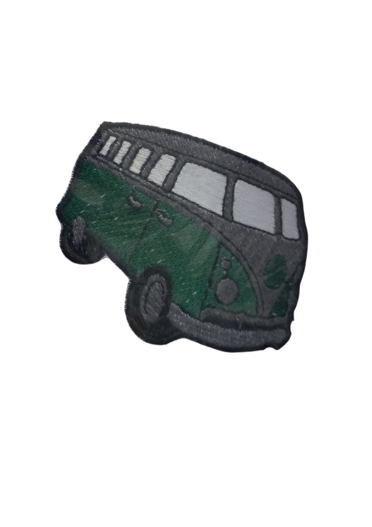 Iron-On Applique Green Bus Emblem 14x2.5 cm