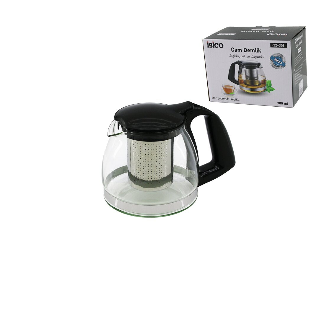 700ML CAM DEMLİK ÇELİK SÜZGEÇLİ - PLASTİK KULP - KAPAK - KROM ÇERÇEVE (5347)