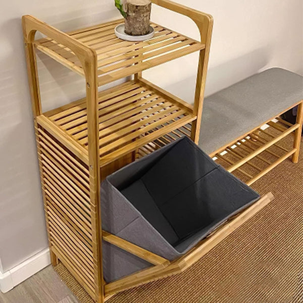 سلة غسيل خشبية من الخيزران قابلة للسحب بمنظمين