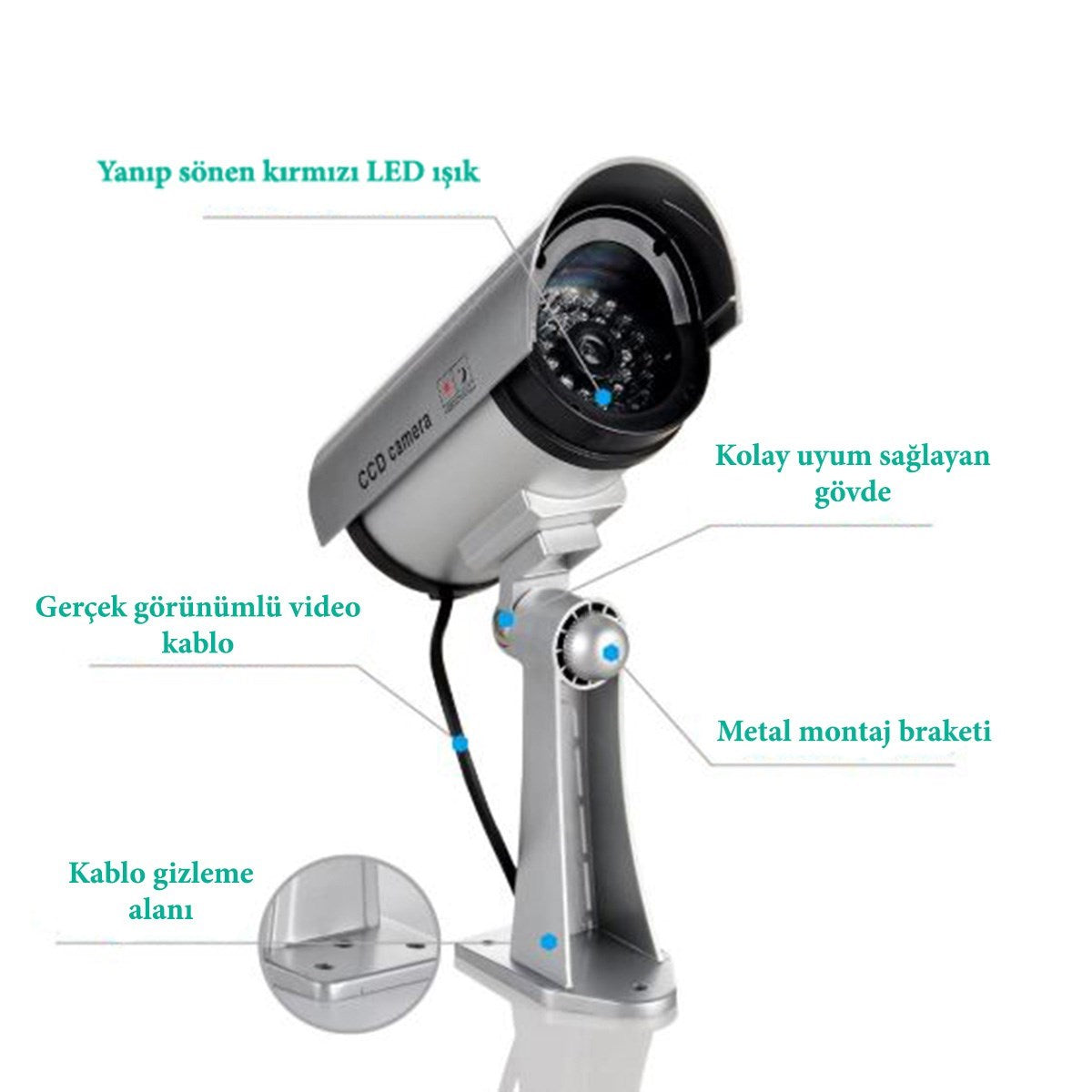 Starixa® %100 Gerçekçi İç ve Dış Mekan İçin Sahte Güvenlik Kamerası