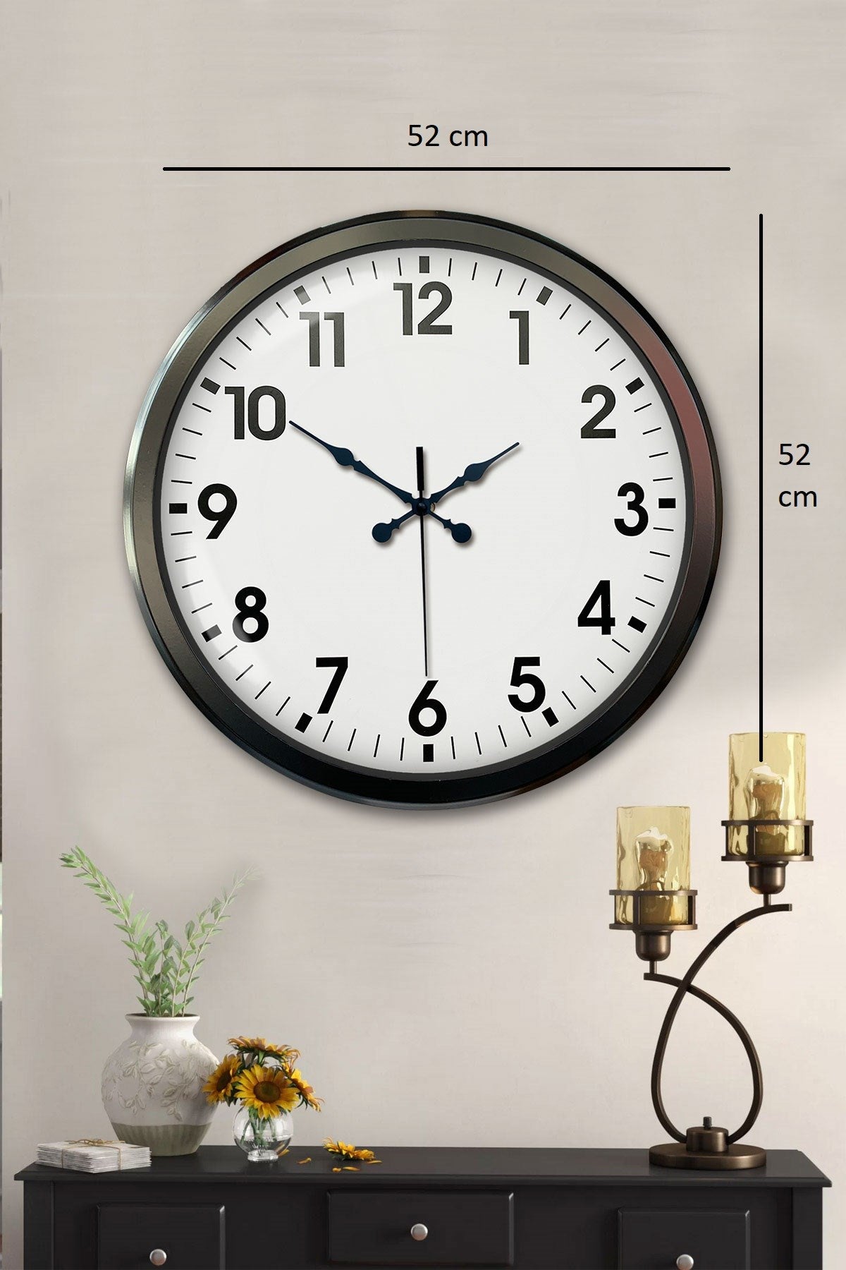 Siyah Klasik 52 Cm Modern Duvar Saati