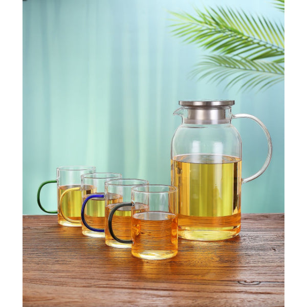 Borosilicate Glass Jug and 4-Piece Cup Set
