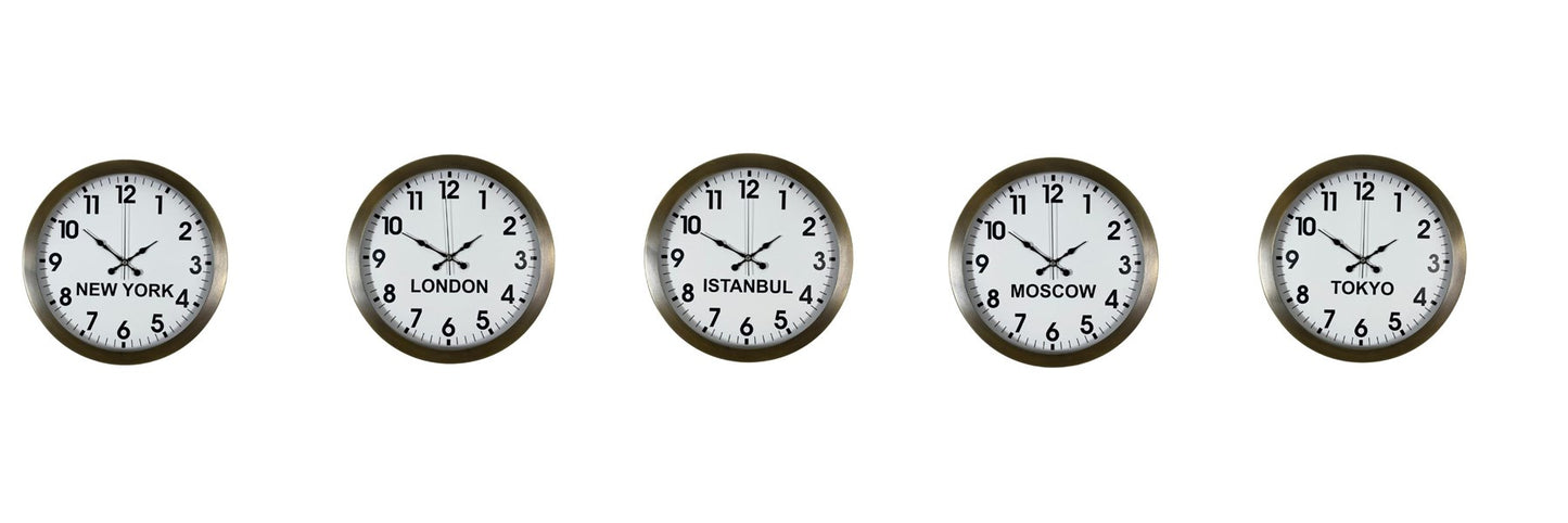 Nostaljik 36 cm Metal Eskitme Dünya Saatleri 5 li Set
