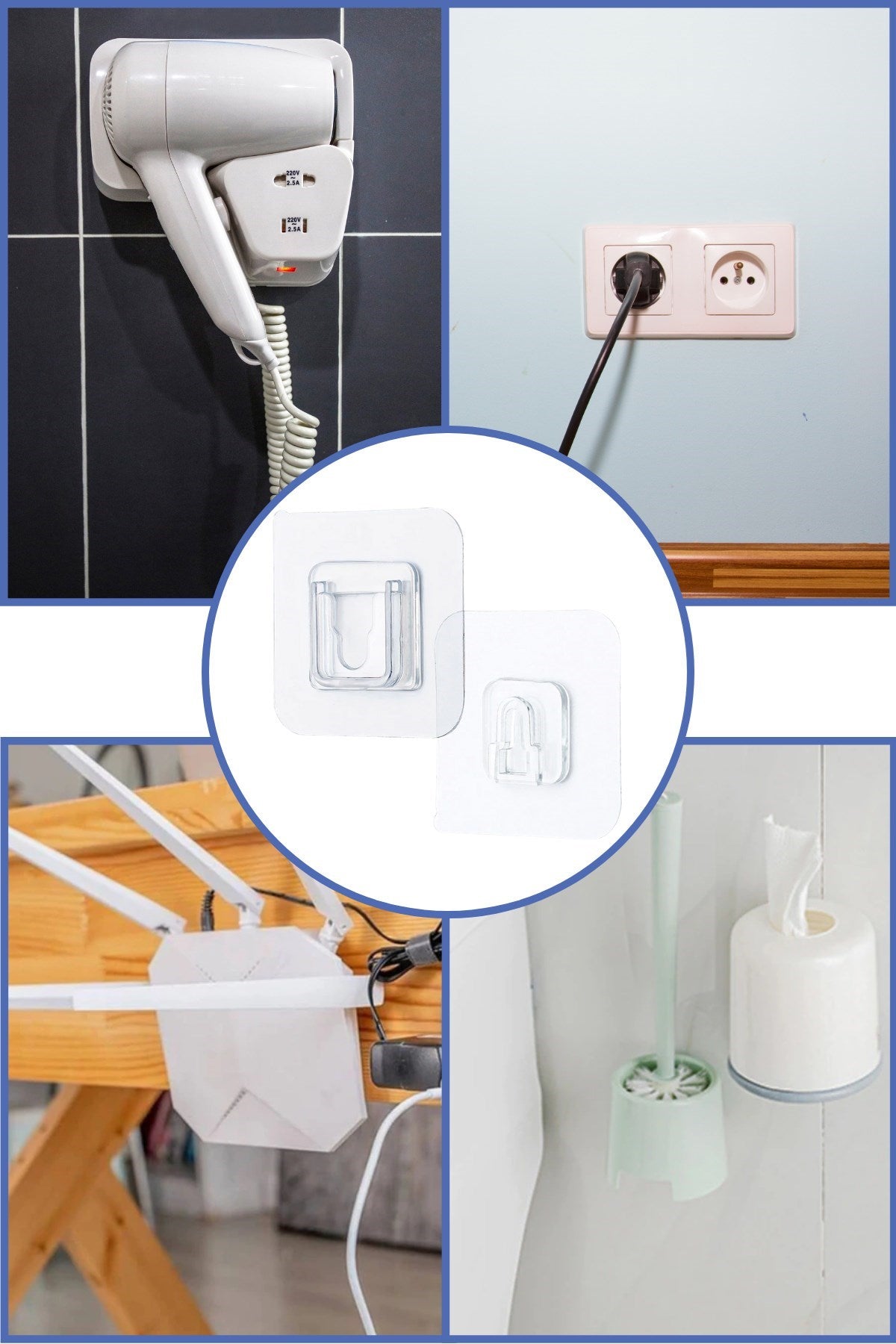 Starixa® Eşya Sabitleme Askısı 10 Çift Şeffaf Çift Taraflı Yapışkanlı Geçmeli Klips
