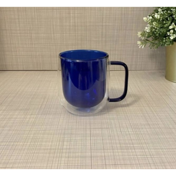 Double Wall Glass Mug Navy Blue