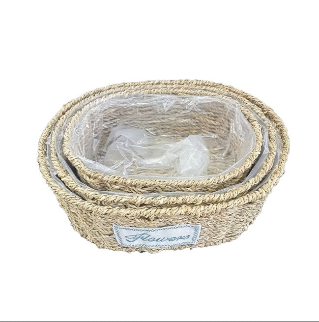 Oval Natural Wicker Planter Set - 3 Pieces