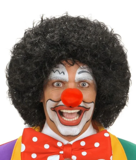 Black Curly Afro Wig and Red Foam Clown Nose Set