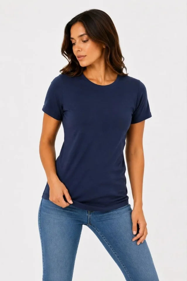 Basic Tişört Bisiklet Yaka Kısa Kol Günlük Yazlık Slim Fit T-Shirt - Lacivert