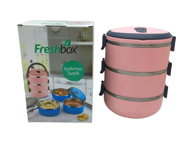 LIGHT PINK 3-TIER LUNCH BOX FOOD CONTAINER 1.8LT (5347)