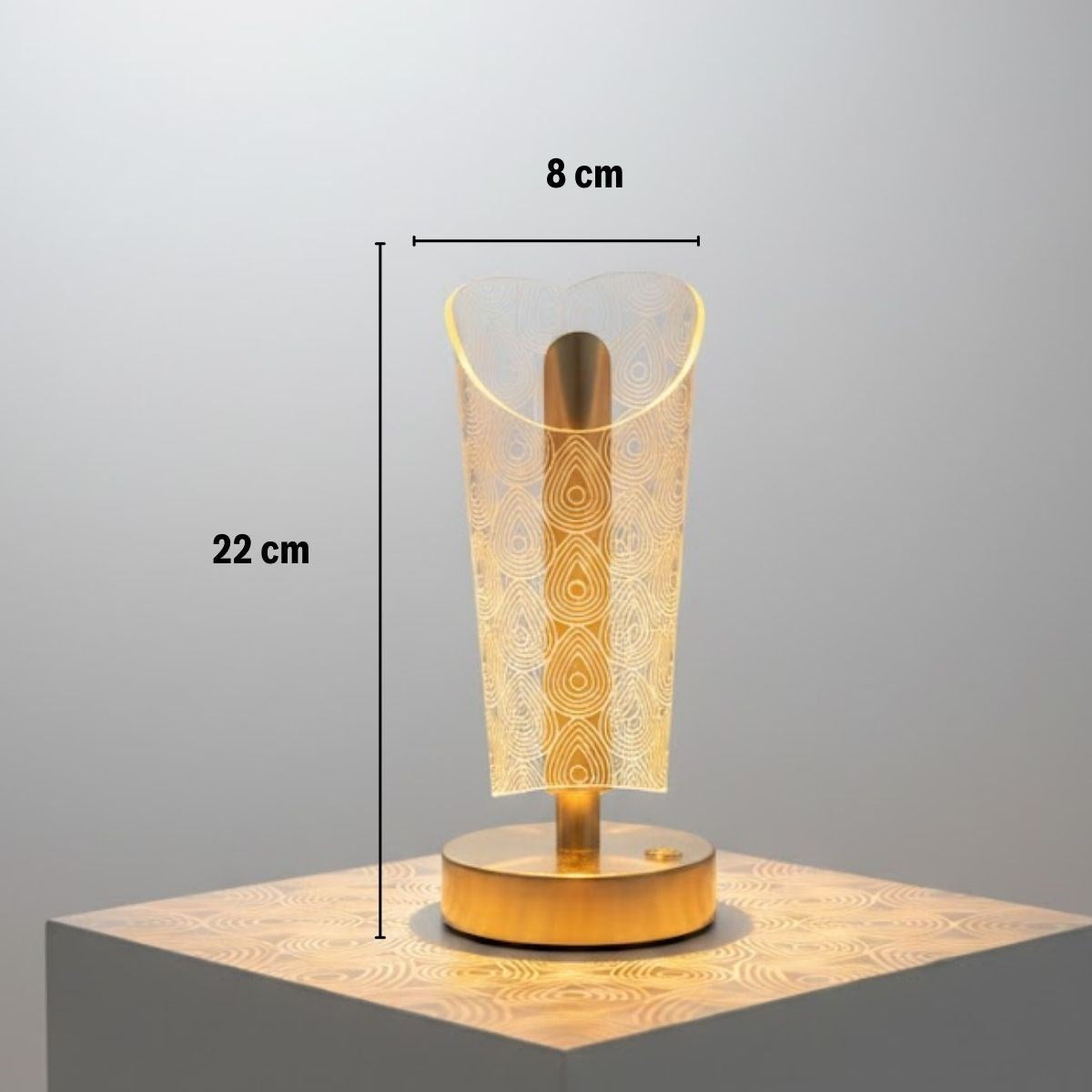 Açık Silindirik Kristal Damla Model LED Masa Lambası - Gold Tabanlı, Dokunmatik, 3 Renk Işık Modlu, Şarjlı Modern Dekoratif Gece Lambası (5347)