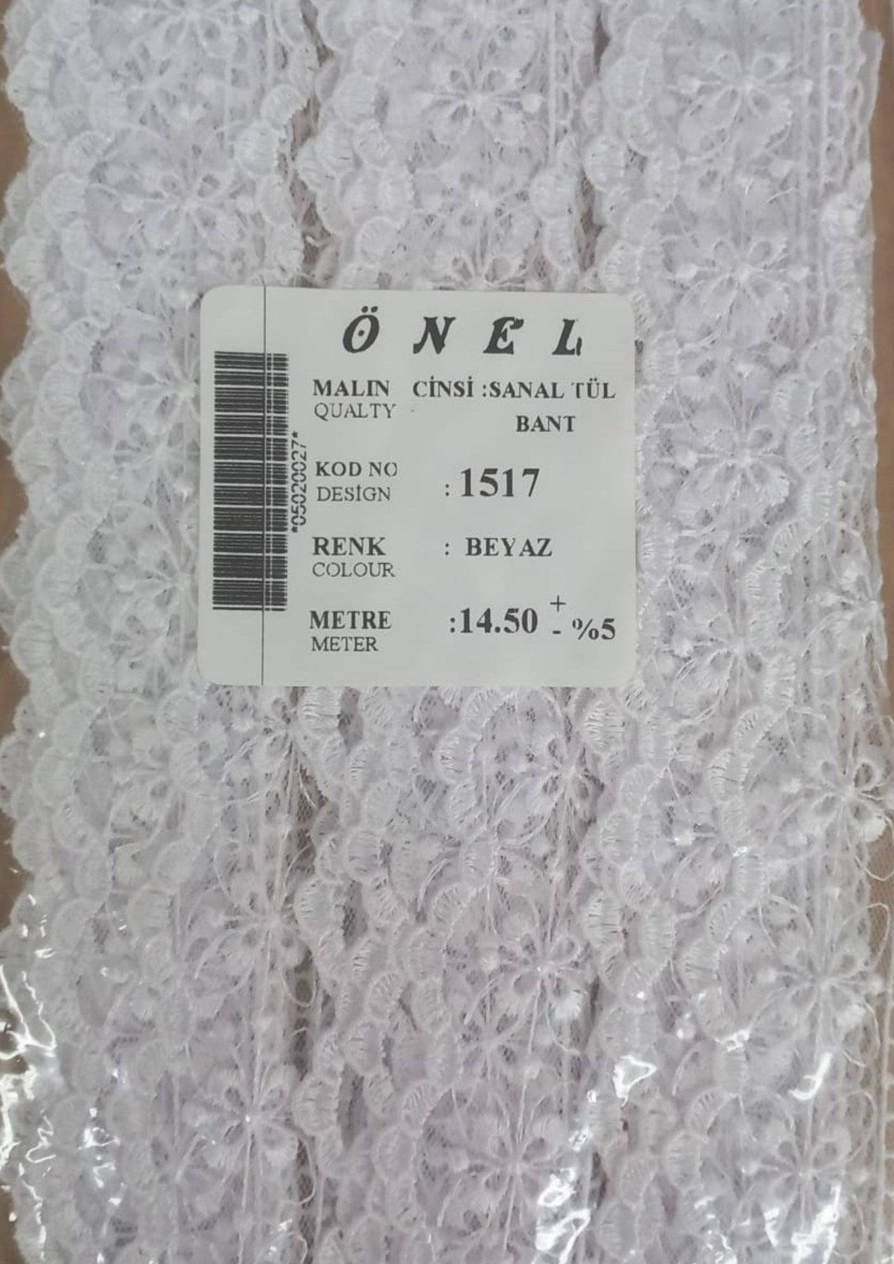 Lace Polyester Virtual Tulle Trim White 14.50 Meter Width 6 cm ON-1517-B