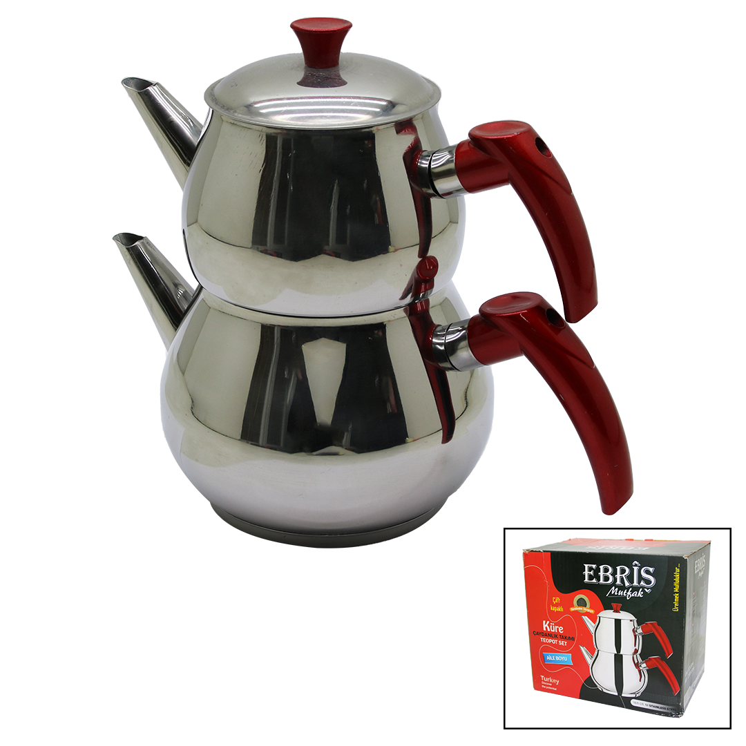FAMILY LARGE SPHERE STEEL TEAPOT SET TOP: 1.2L - BOTTOM: 2L (5347)