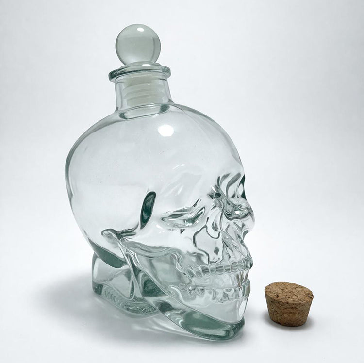Glass Skull Drink Bottle 14 cm