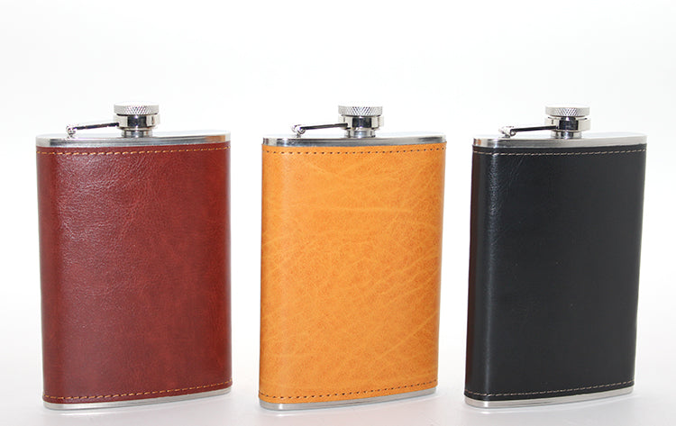 Stainless Steel Single 9 oz Leather Hip Flask