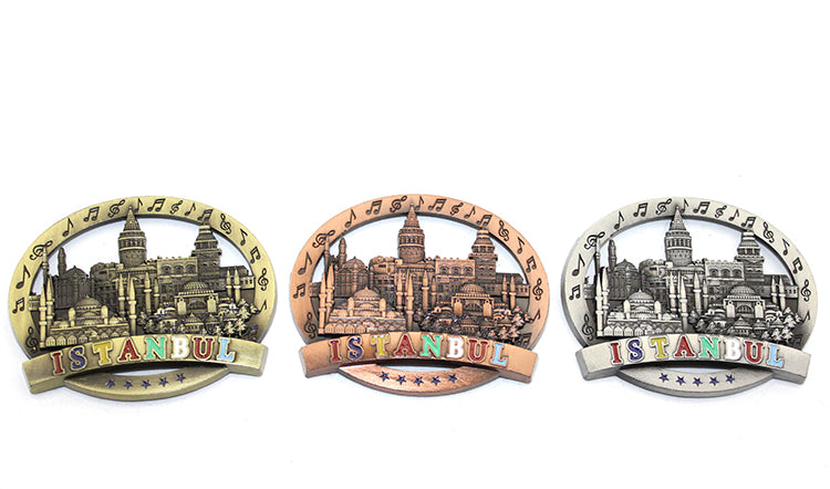 Istanbul-Themed Metal Magnet Round Design